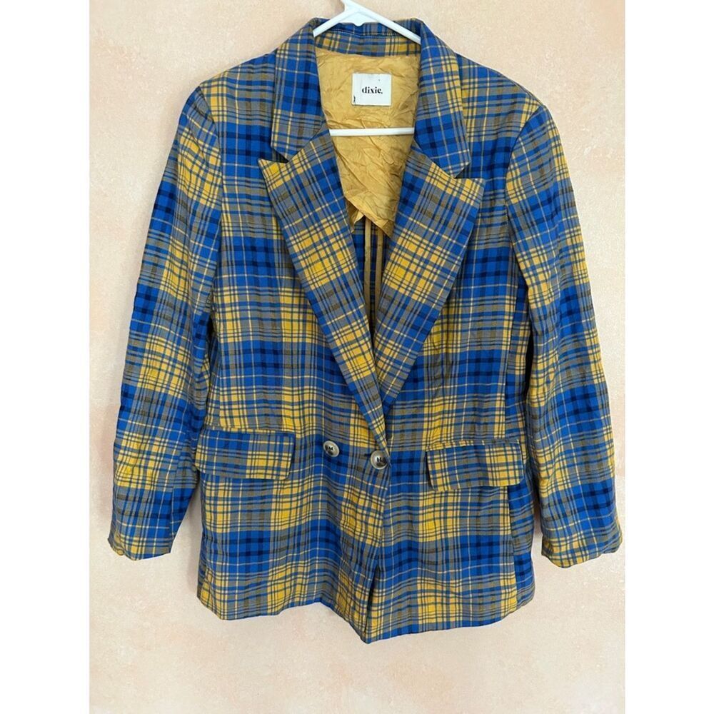 Dixie Blue & Yellow Plaid Blazer - oversized, medium
